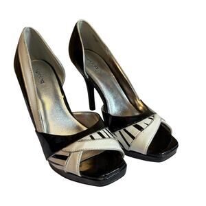 Spring Black and White Heels Open Toe Size 7.5